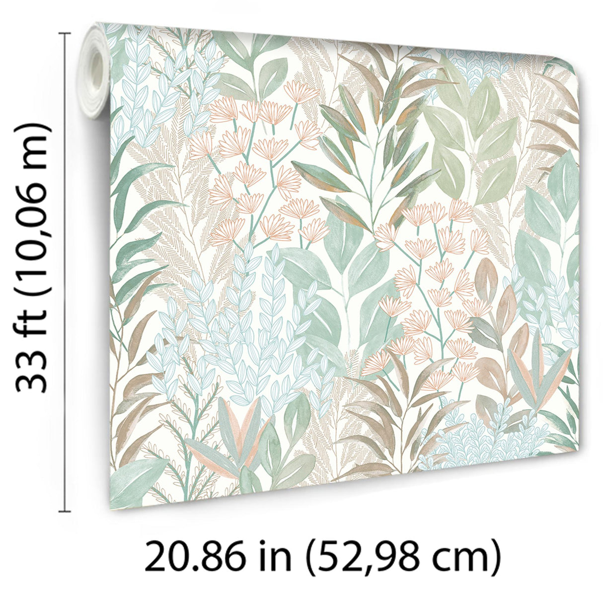 Veer Decor Serene Meadow Aqua Blue and Green on White Ground Wallpaper