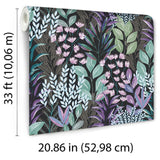 Veer Decor Serene Meadow Green and Purple on Black Ground Wallpaper