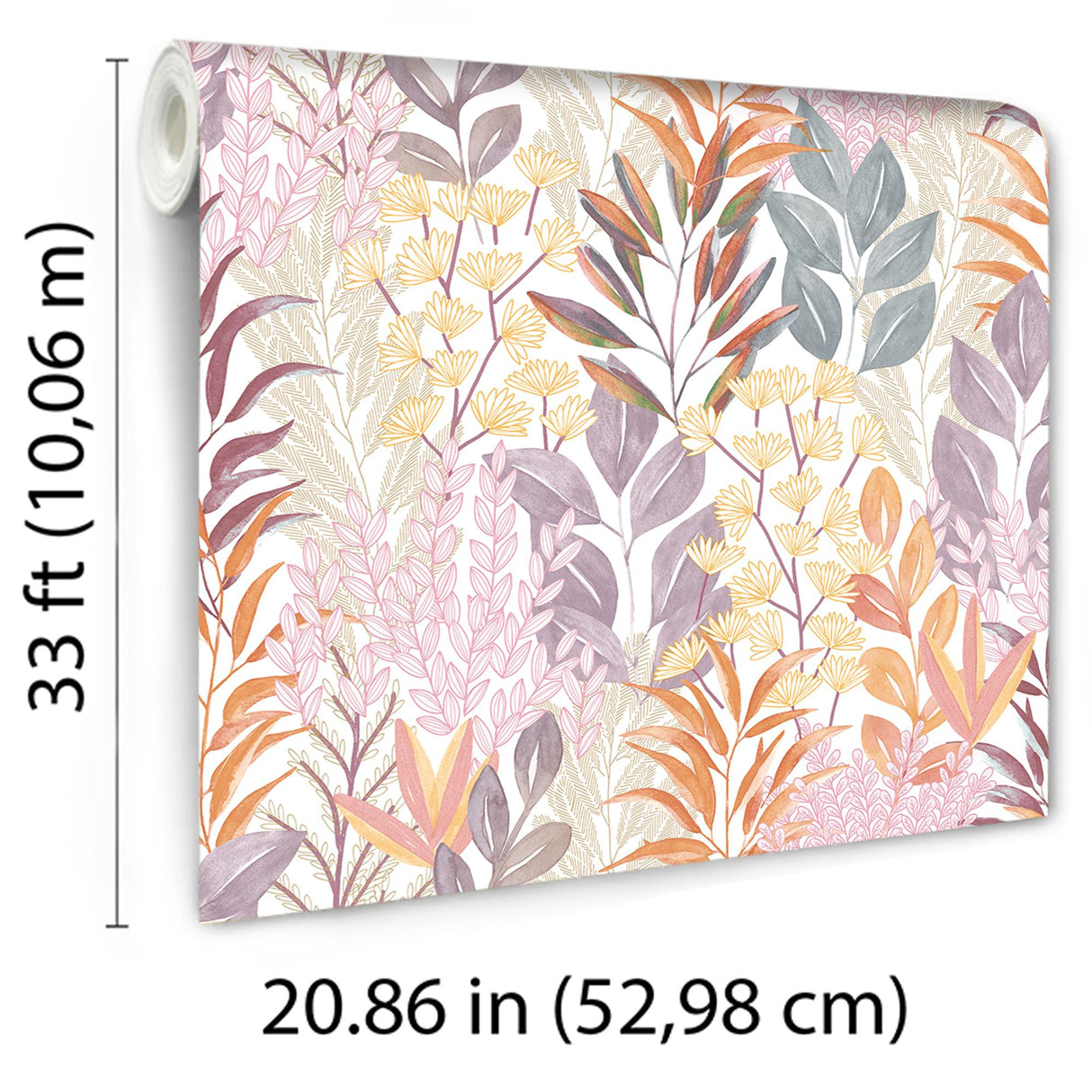 Veer Decor Serene Meadow Orange and Purple on White Ground Wallpaper