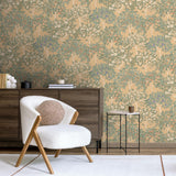 Veer Decor Arbor Serenade Green on Orange Wallpaper