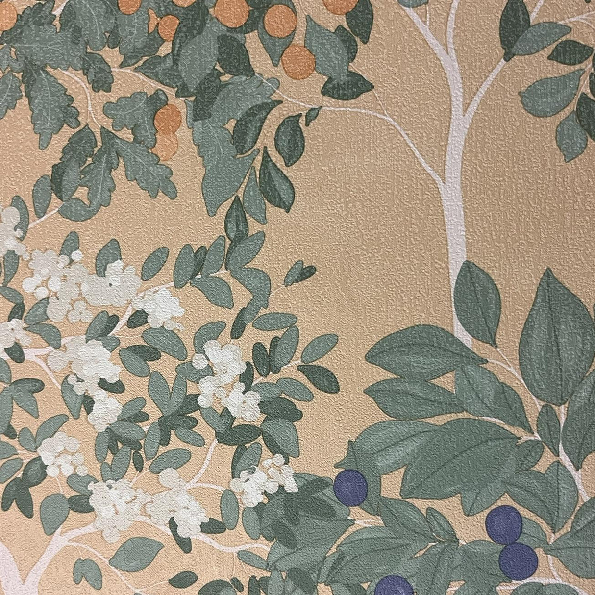Veer Decor Arbor Serenade Green on Orange Wallpaper