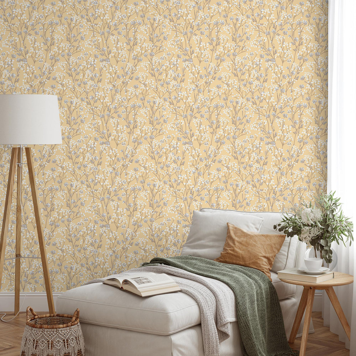 DecoratorsBest Blossom Branches Yellow Wallpaper