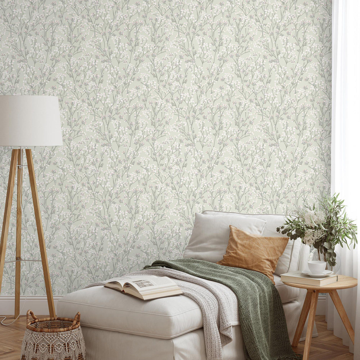 DecoratorsBest Blossom Branches Grey Green Wallpaper