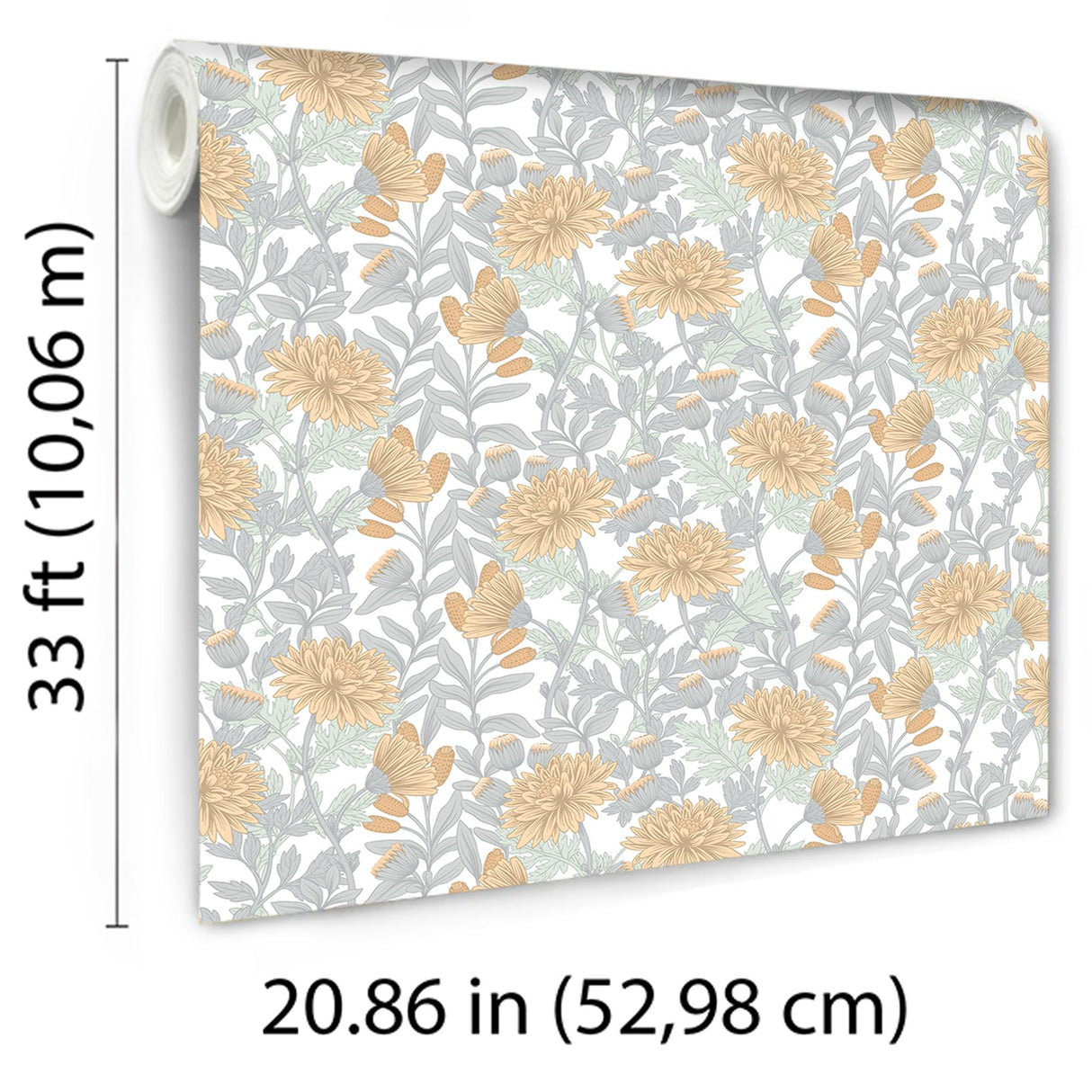 Veer Decor Floral Sonata Yellow and Grey Wallpaper
