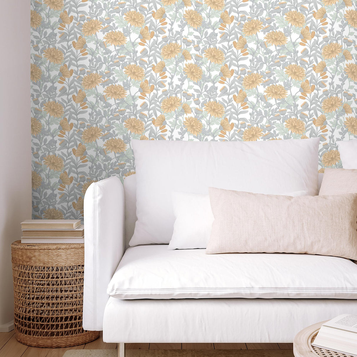 Veer Decor Floral Sonata Yellow and Grey Wallpaper