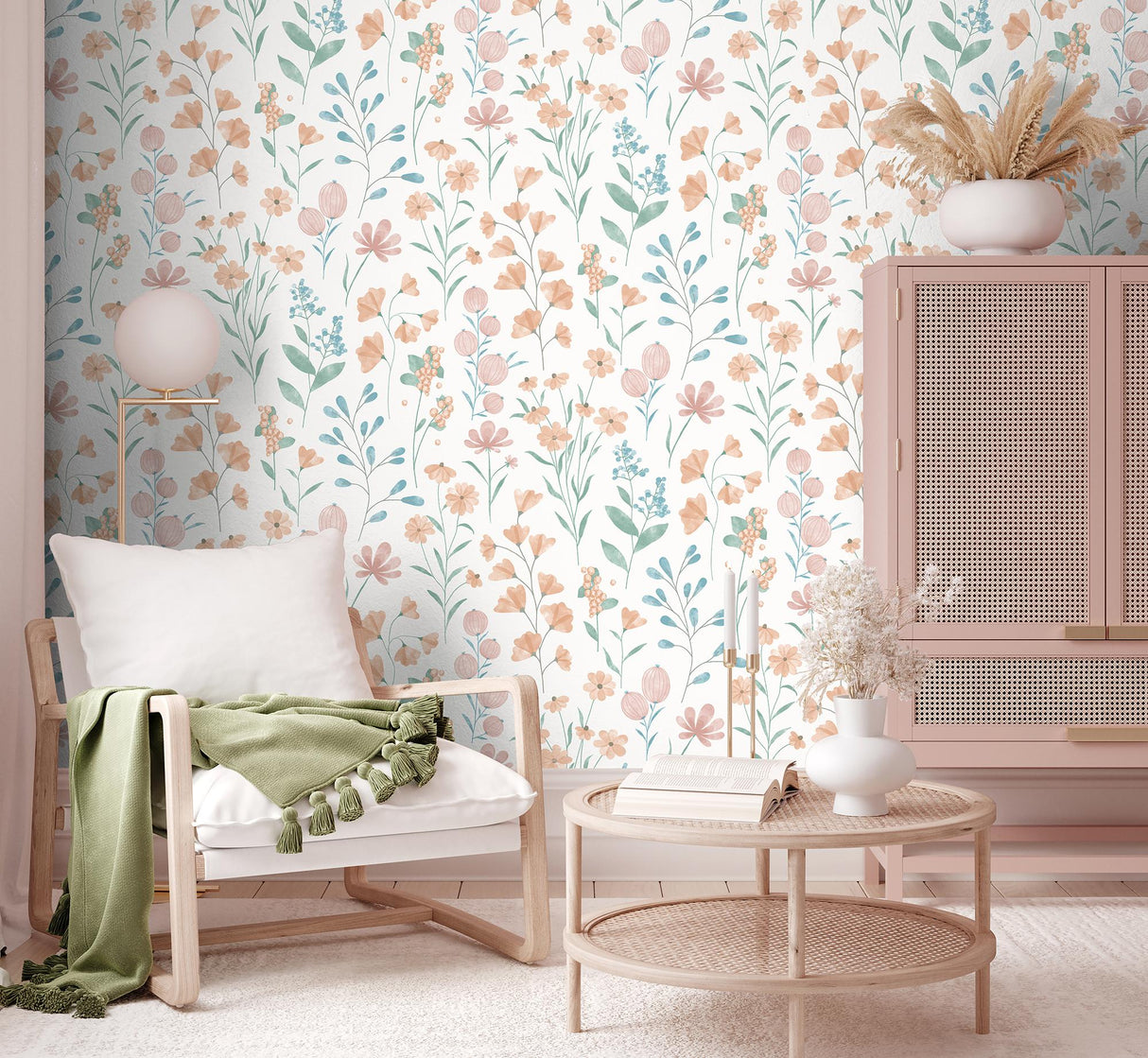 DecoratorsBest Floral Candy Orange Wallpaper