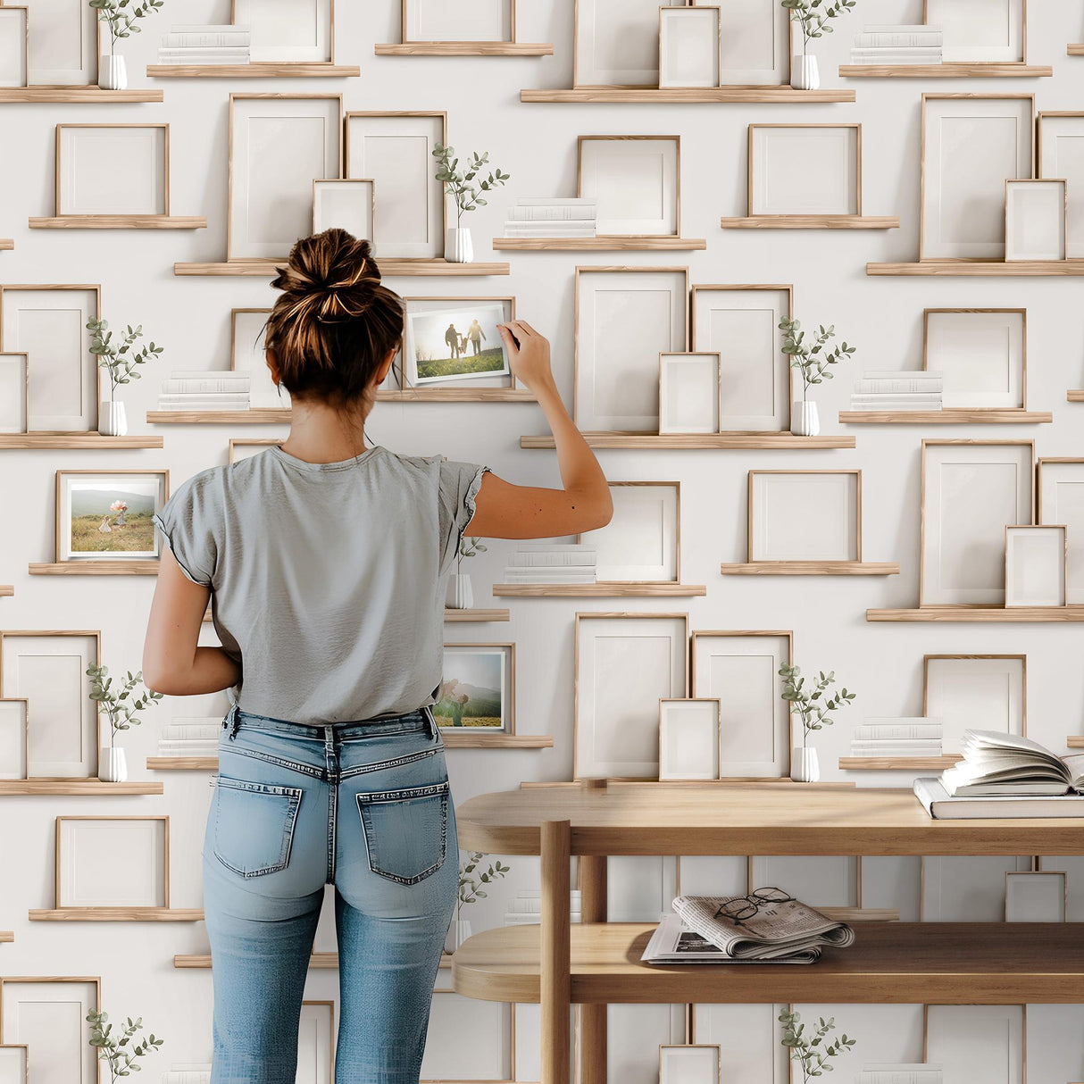 DecoratorsBest Frame Shelves Beige Wallpaper