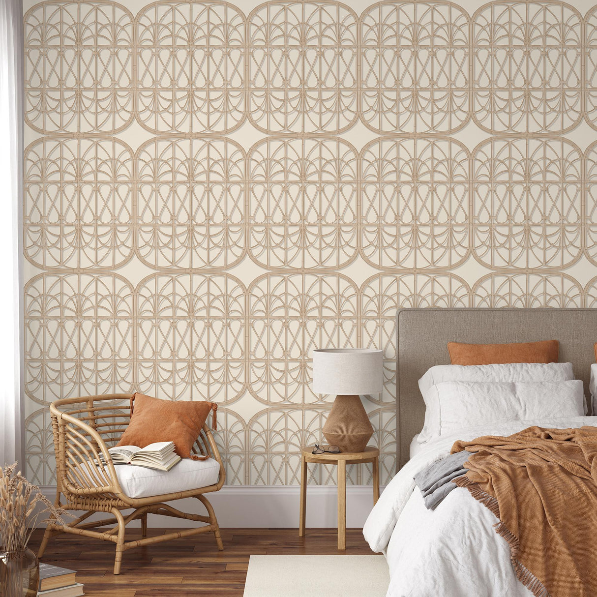 DecoratorsBest Lattice Rattan Panels Beige Wallpaper