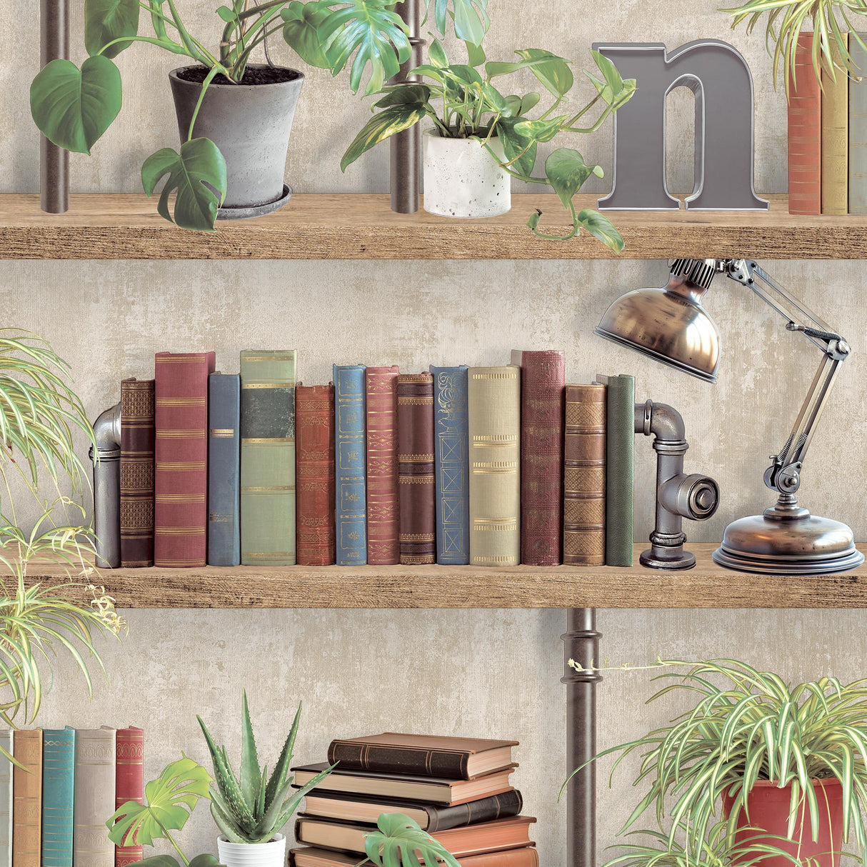 DecoratorsBest Industrial Book Nook Brown Wallpaper