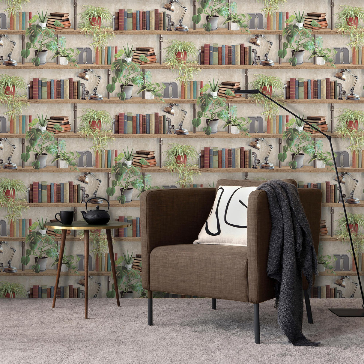 DecoratorsBest Industrial Book Nook Brown Wallpaper