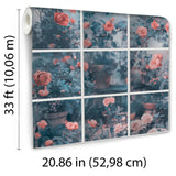 DecoratorsBest Rose Garden Window Trompe L'Oeil Blue Wallpaper