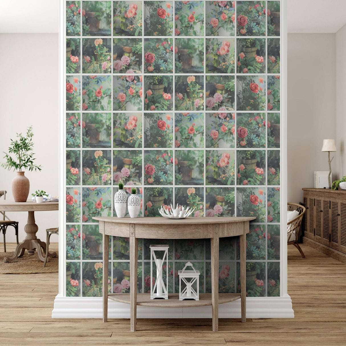 DecoratorsBest Rose Garden Window Trompe L'Oeil Green Wallpaper