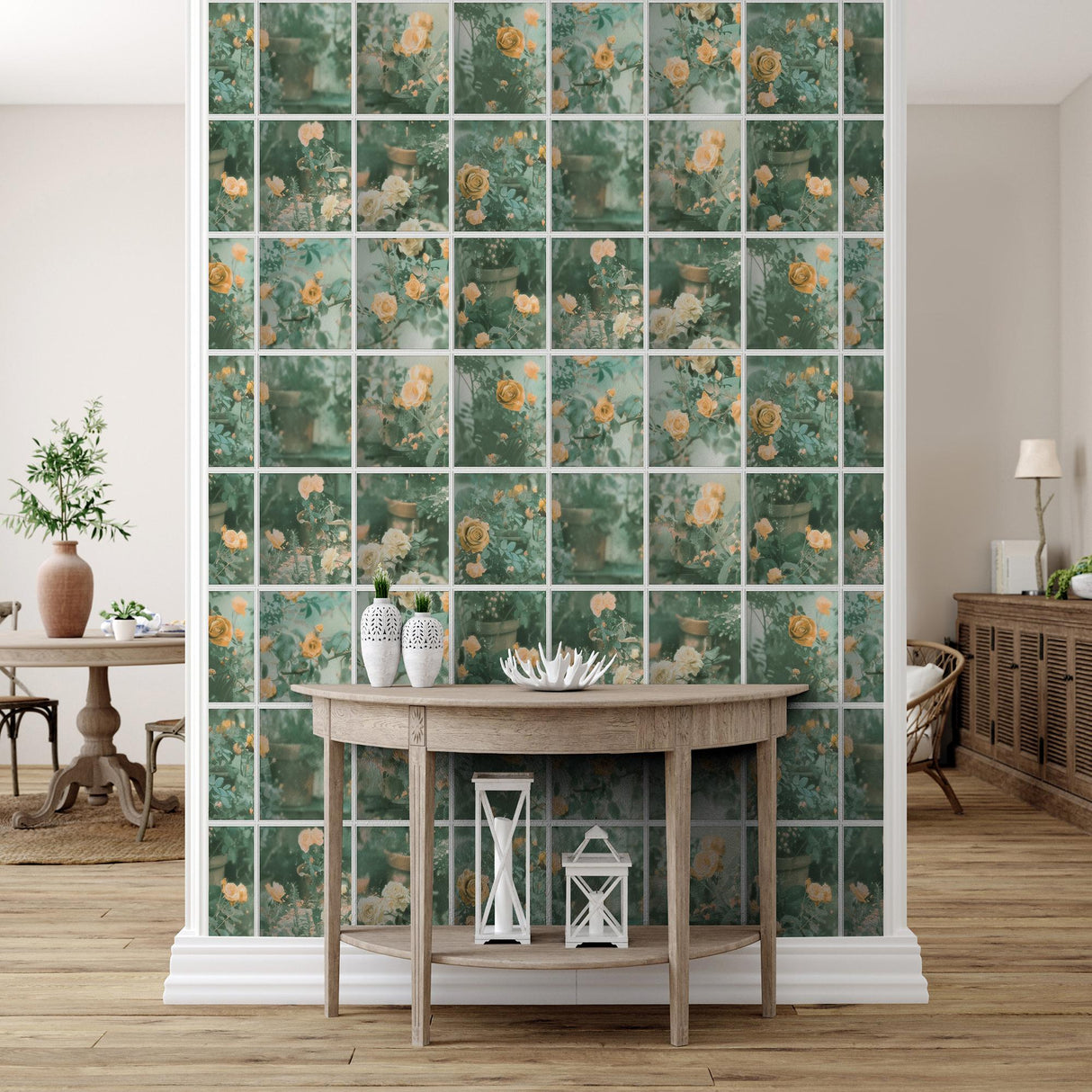 DecoratorsBest Rose Garden Window Trompe L'Oeil Orange Wallpaper