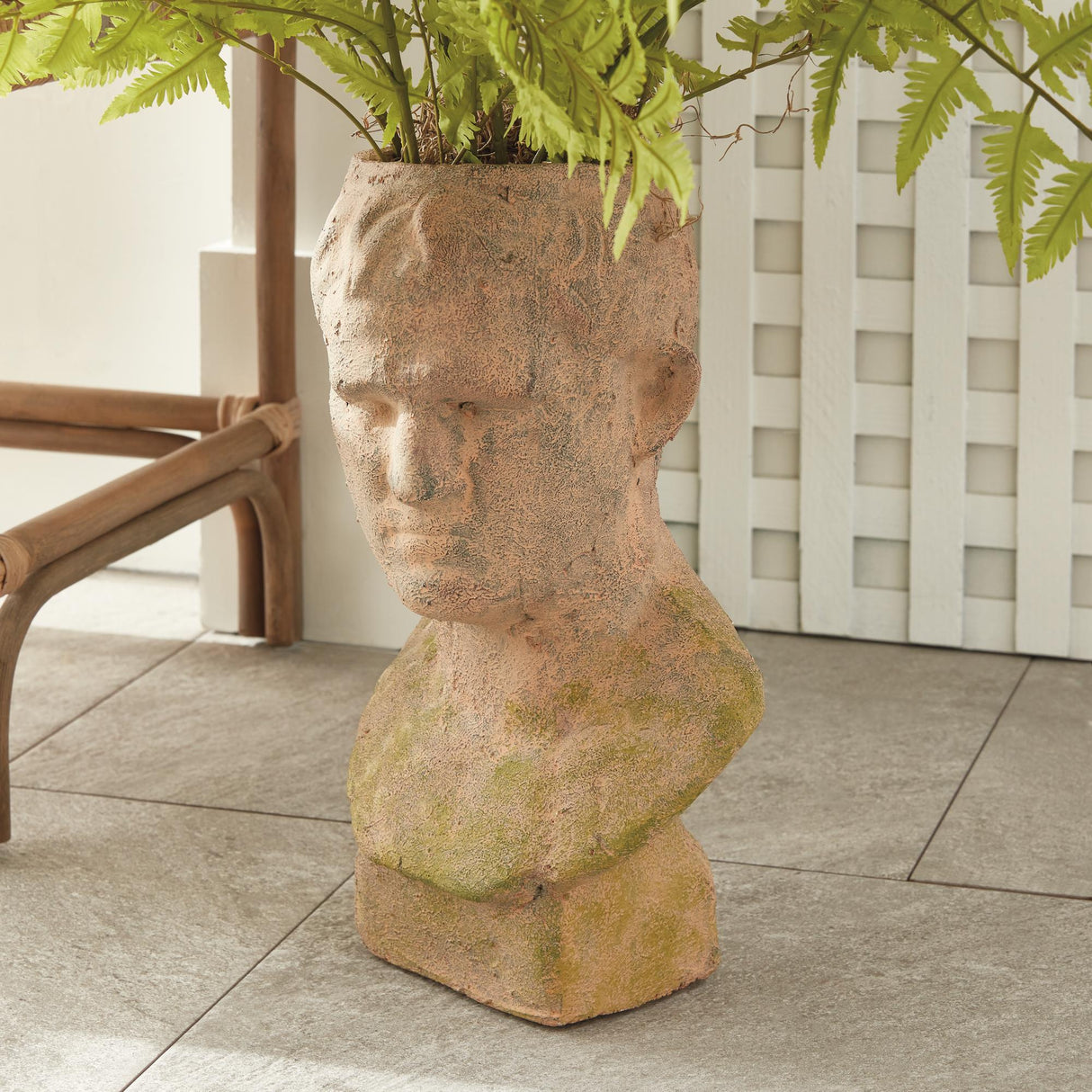 Napa Moss Terracotta Finish WEATHERED GARDEN MALE BUST PLANTER