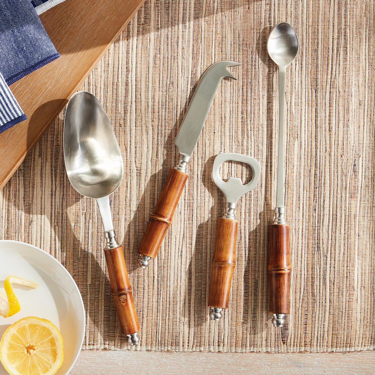 Napa Stainless Steel/Natural BARCLAY BUTERA KEYSTONE COCKTAIL ACCESSORIES, SET OF 4