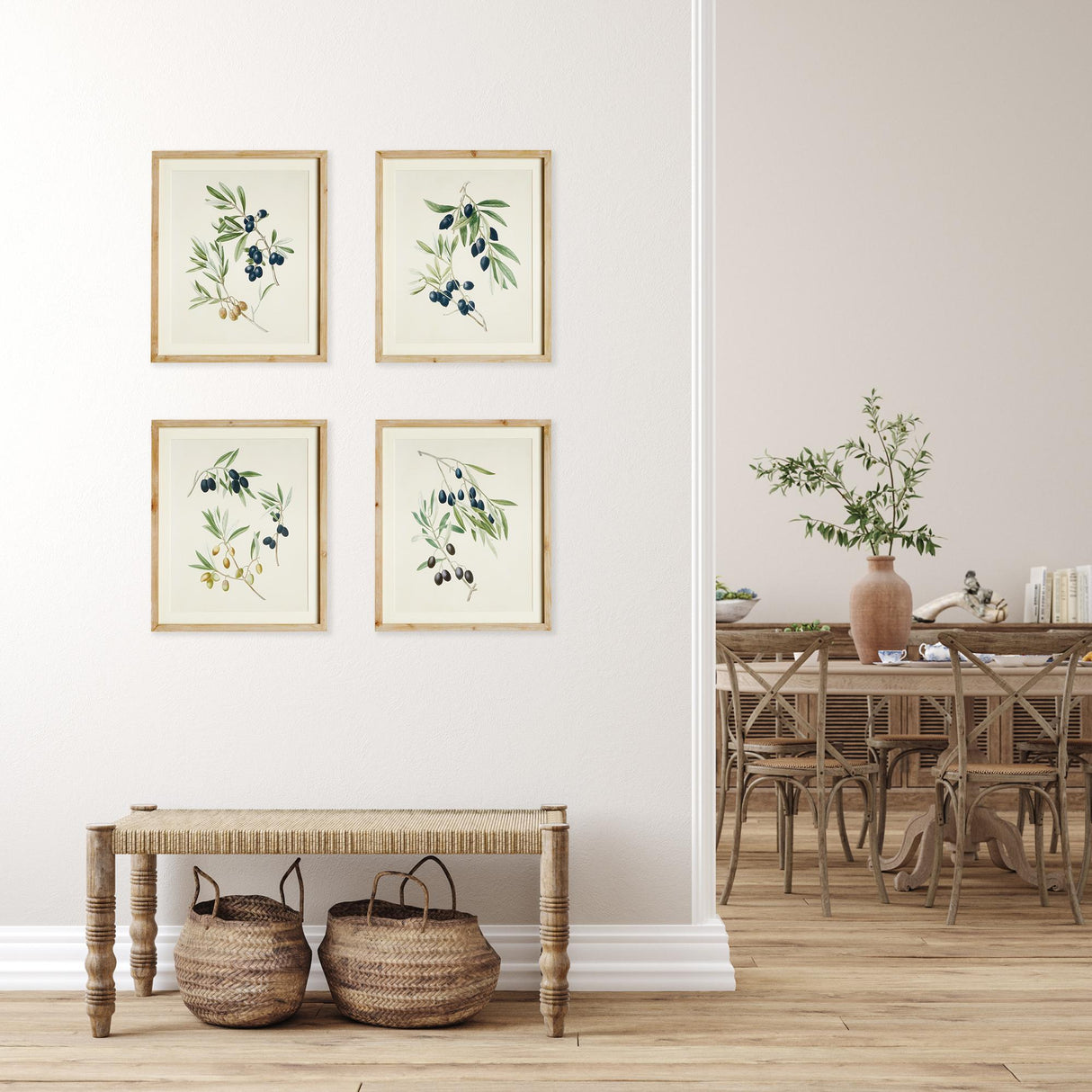 Napa Includes Mat OLIVE STEMS STUDY, SET OF 4