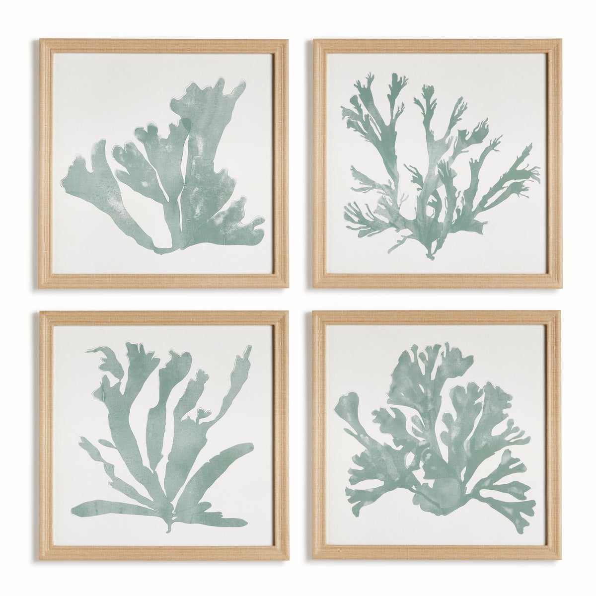 Napa FabricWrapped Frame CORAL SILHOUETTES IN SOFT GREEN, SET OF 4