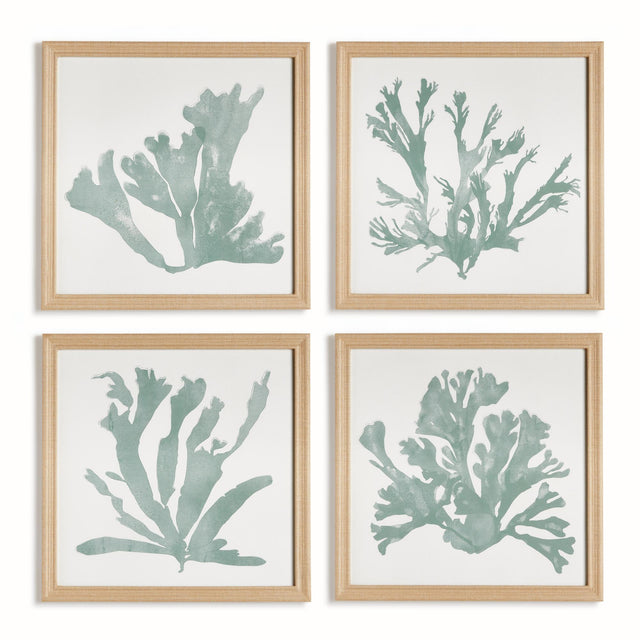Napa FabricWrapped Frame CORAL SILHOUETTES IN SOFT GREEN, SET OF 4