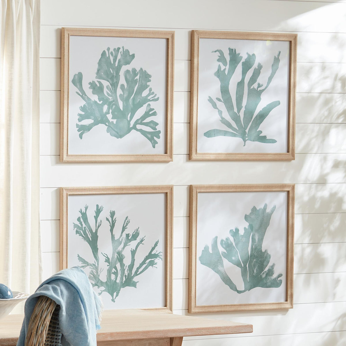 Napa FabricWrapped Frame CORAL SILHOUETTES IN SOFT GREEN, SET OF 4
