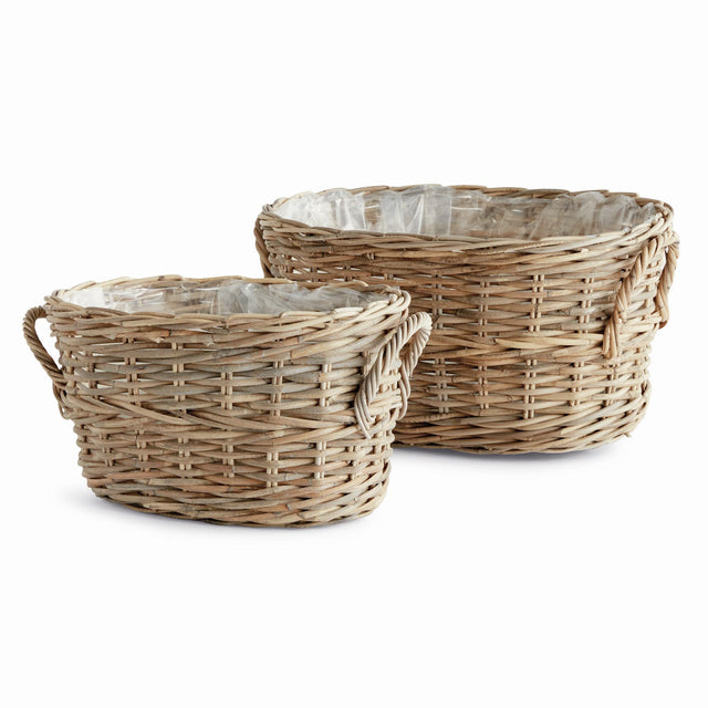 Napa Gray NORMANDY OVAL BASKET PLANTERS, SET OF 2