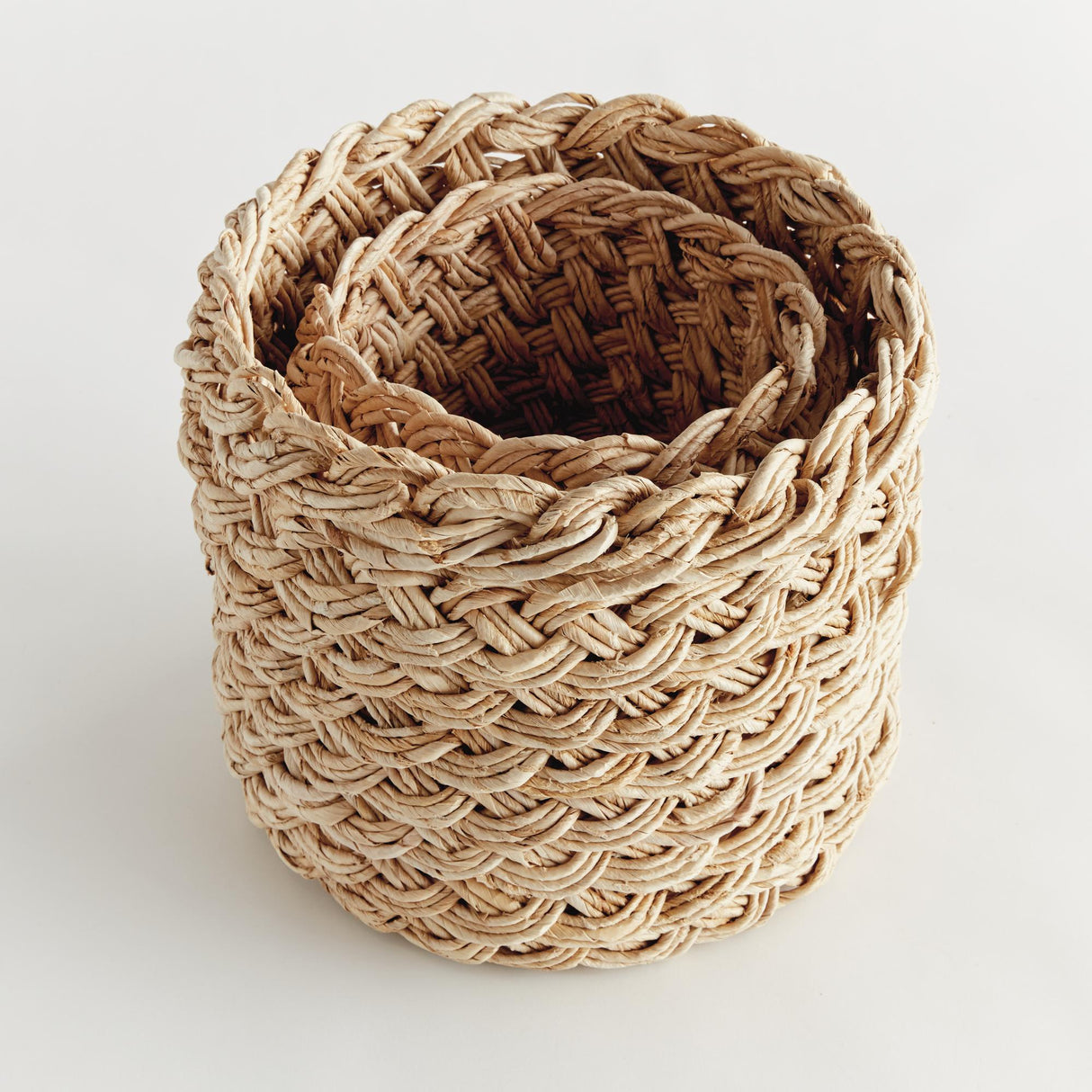 Napa Natural ABACA FRENCH BRAID STORAGE BASKETS ROUND, SET OF 2