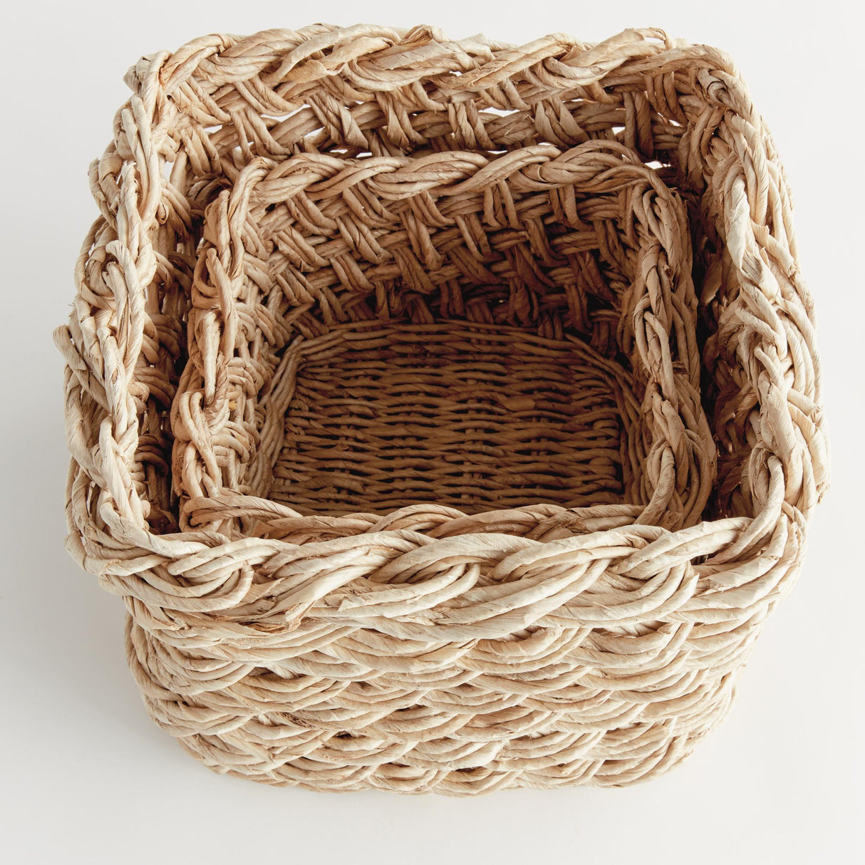 Napa Natural ABACA FRENCH BRAID STORAGE BASKETS SQUARE, SET OF 2