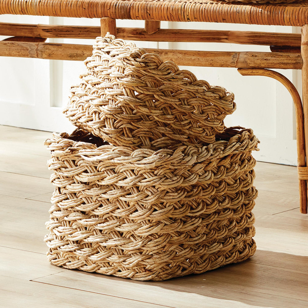 Napa Natural ABACA FRENCH BRAID STORAGE BASKETS SQUARE, SET OF 2
