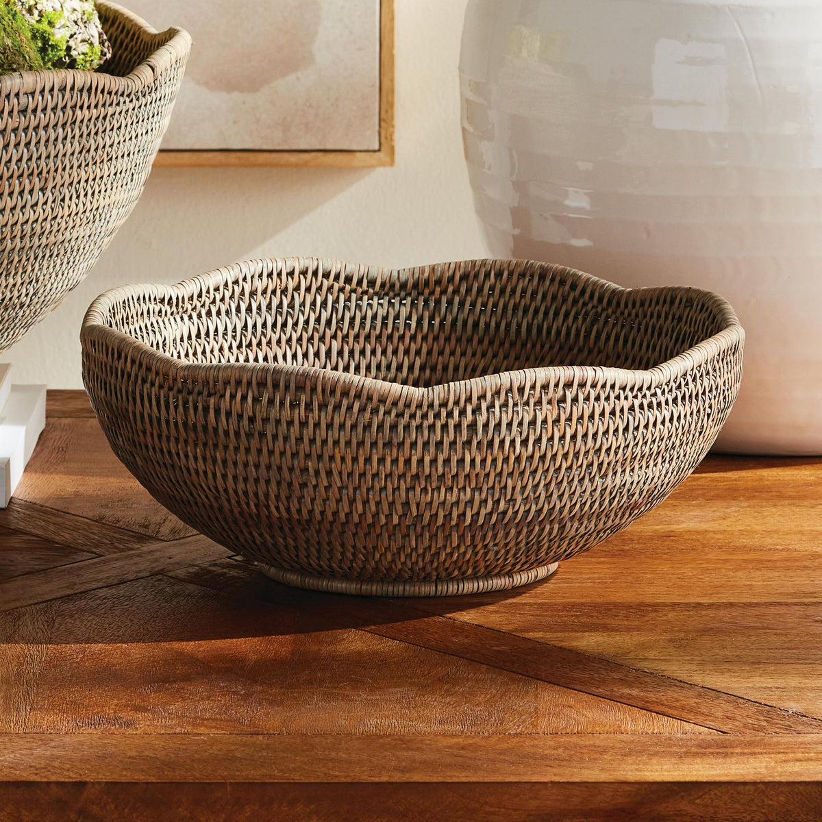 Napa Graywash BURMA RATTAN SCALLOPED EDGE BOWL