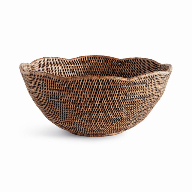 Napa Warm Brown BURMA RATTAN SCALLOPED EDGE BOWL LARGE