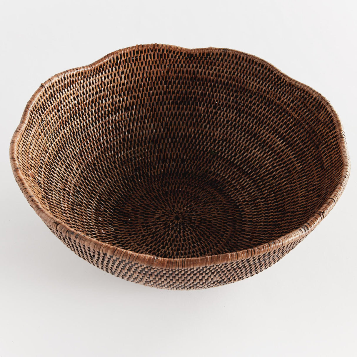 Napa Warm Brown BURMA RATTAN SCALLOPED EDGE BOWL LARGE