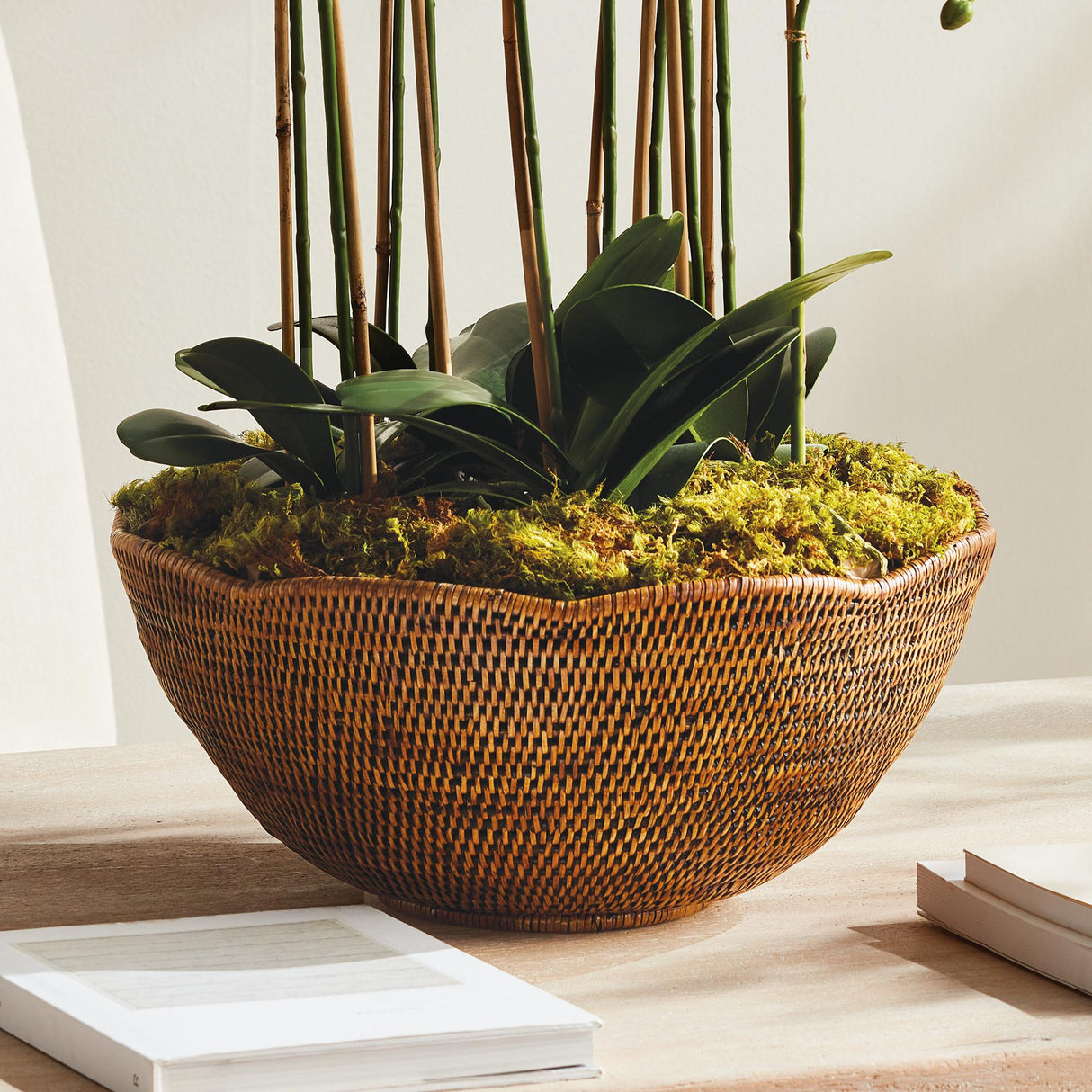 Napa Warm Brown BURMA RATTAN SCALLOPED EDGE BOWL LARGE