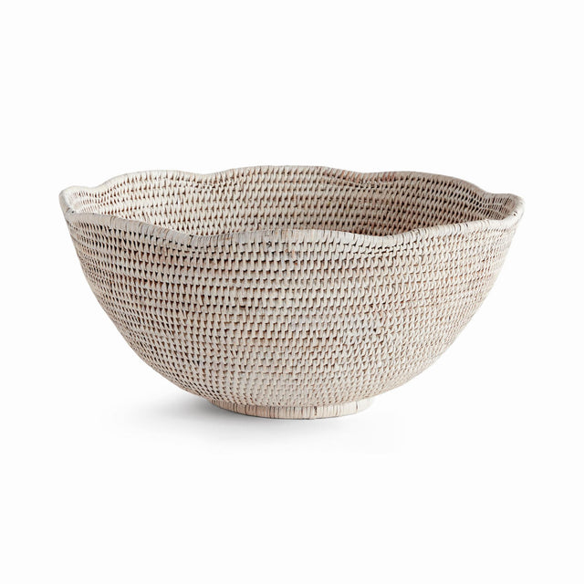 Napa Whitewash BURMA RATTAN SCALLOPED EDGE BOWL LARGE