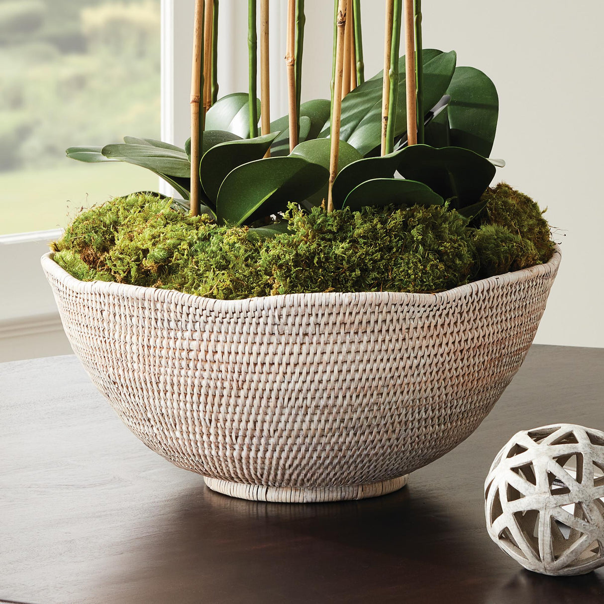 Napa Whitewash BURMA RATTAN SCALLOPED EDGE BOWL LARGE