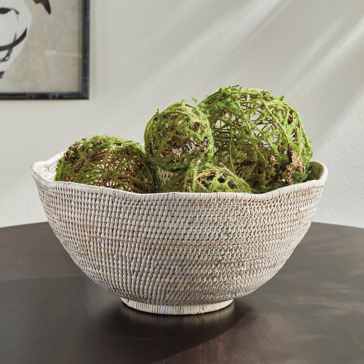 Napa Whitewash BURMA RATTAN SCALLOPED EDGE BOWL LARGE