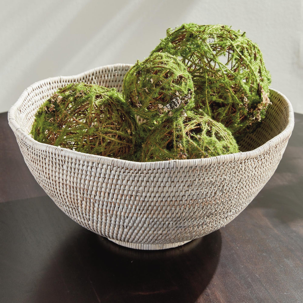 Napa Whitewash BURMA RATTAN SCALLOPED EDGE BOWL LARGE