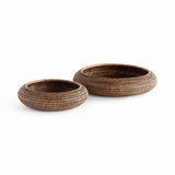 Napa Warm Brown BURMA RATTAN SHALLOW DISPLAY BOWLS, SET OF 2