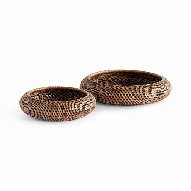 Napa Warm Brown BURMA RATTAN SHALLOW DISPLAY BOWLS, SET OF 2