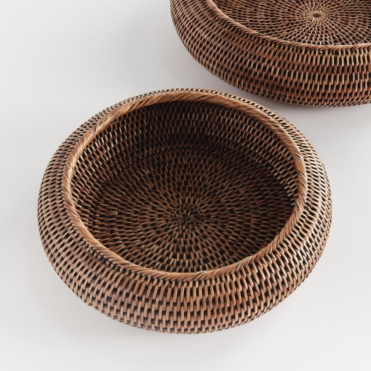 Napa Warm Brown BURMA RATTAN SHALLOW DISPLAY BOWLS, SET OF 2