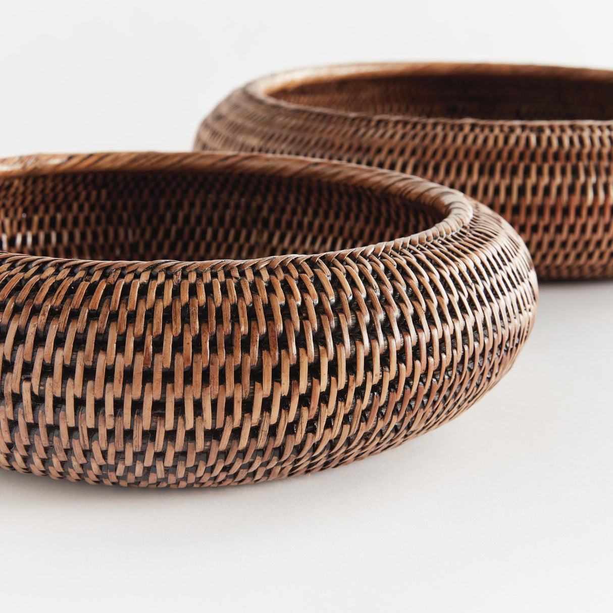 Napa Warm Brown BURMA RATTAN SHALLOW DISPLAY BOWLS, SET OF 2