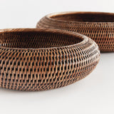 Napa Warm Brown BURMA RATTAN SHALLOW DISPLAY BOWLS, SET OF 2