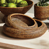 Napa Warm Brown BURMA RATTAN SHALLOW DISPLAY BOWLS, SET OF 2