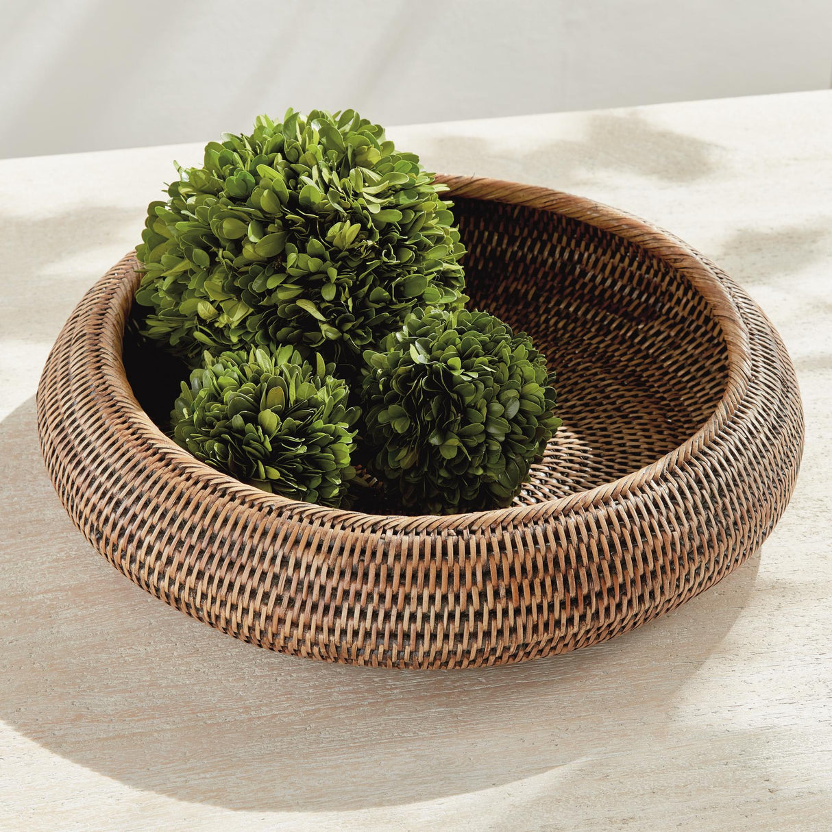 Napa Warm Brown BURMA RATTAN SHALLOW DISPLAY BOWLS, SET OF 2