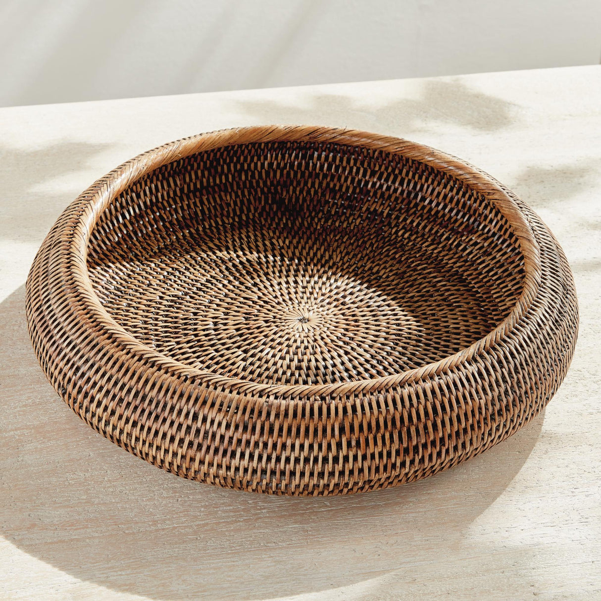 Napa Warm Brown BURMA RATTAN SHALLOW DISPLAY BOWLS, SET OF 2
