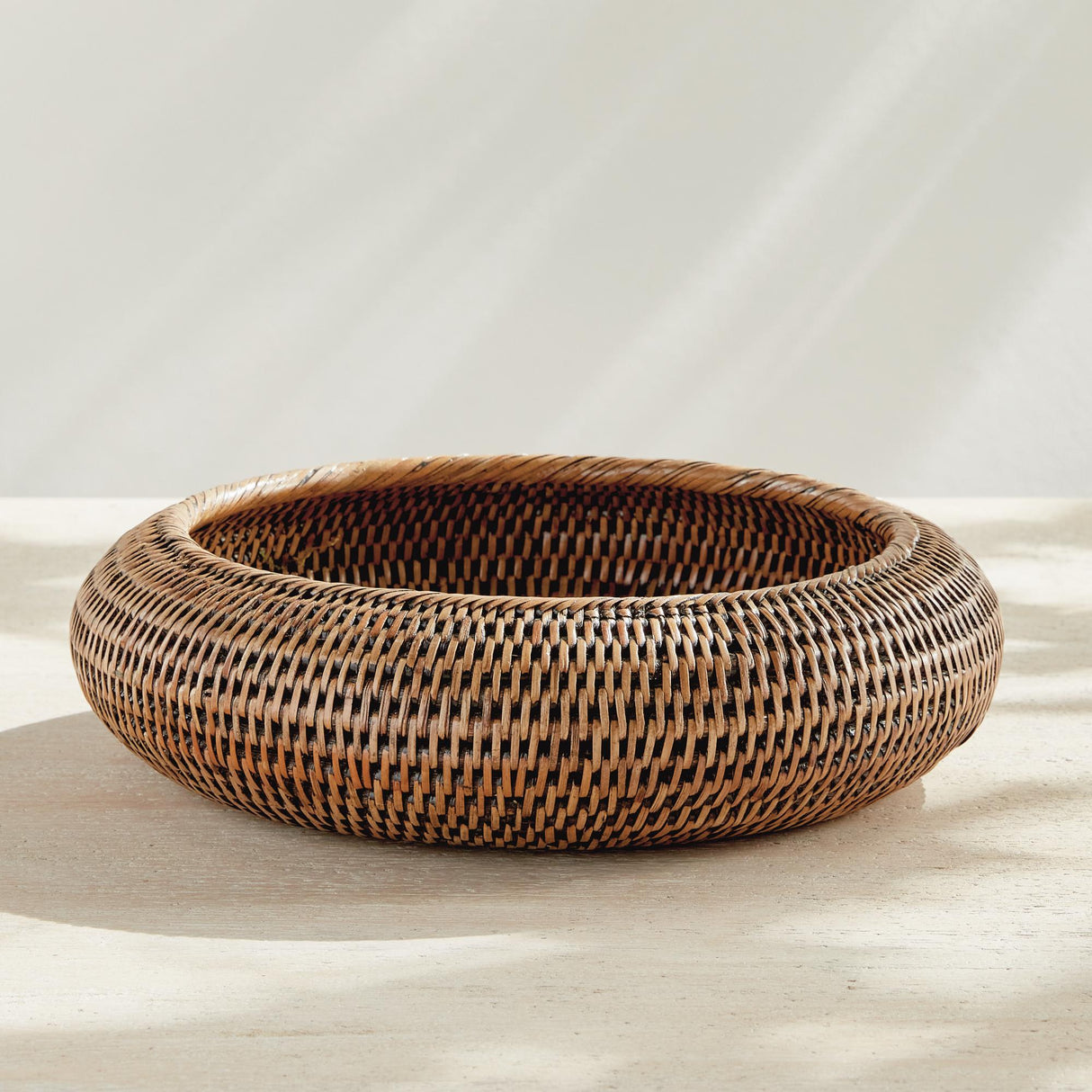 Napa Warm Brown BURMA RATTAN SHALLOW DISPLAY BOWLS, SET OF 2