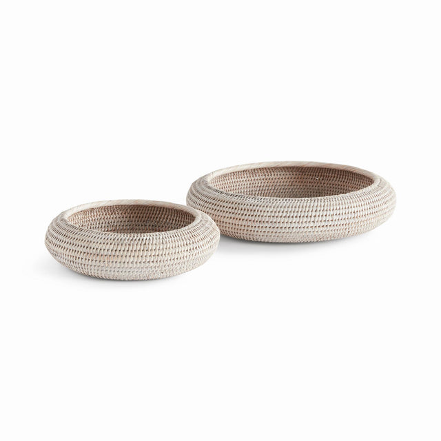 Napa Whitewash BURMA RATTAN SHALLOW DISPLAY BOWLS, SET OF 2