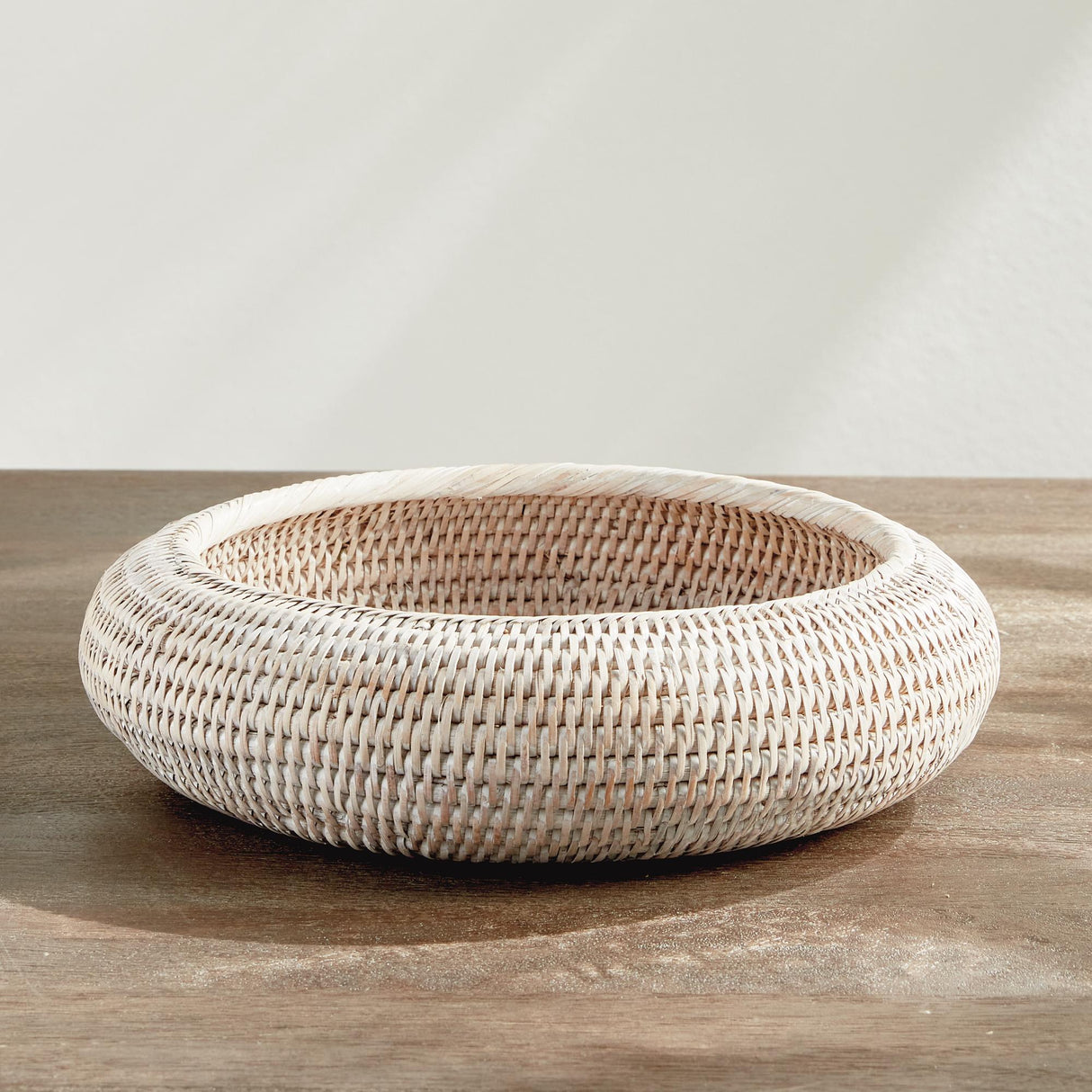 Napa Whitewash BURMA RATTAN SHALLOW DISPLAY BOWLS, SET OF 2