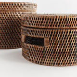 Napa Warm Brown BURMA RATTAN ROUND LIDDED BOXES, SET OF 2