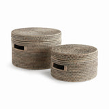 Napa Graywash BURMA RATTAN ROUND LIDDED BOXES, SET OF 2