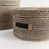 Napa Graywash BURMA RATTAN ROUND LIDDED BOXES, SET OF 2