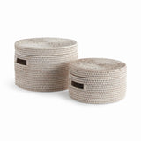Napa Whitewash BURMA RATTAN ROUND LIDDED BOXES, SET OF 2